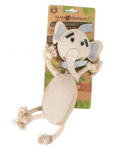 Picture of FC GREEN NATURAL LEATHER AND JUTE DOG TOY ELEPHANT 36CM
