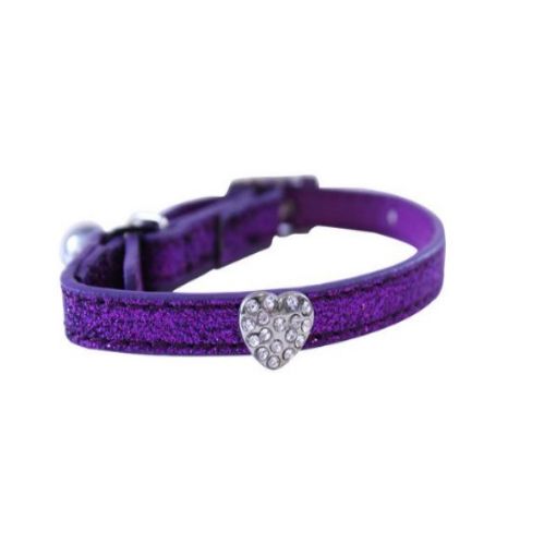 Picture of GLITTER HEART FAUX LEATHER CAT COLLAR/PURPLE