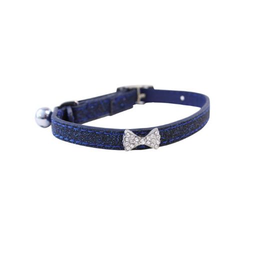 Picture of GLITTER BOW FAUX LEATHER CAT COLLAR/BLUE