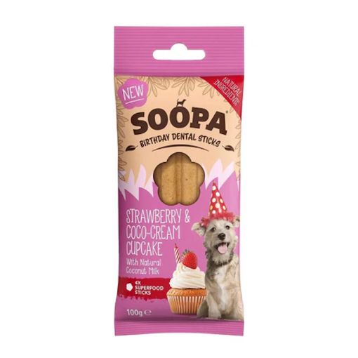 Picture of BIRTHDAY DENTAL STICKS STRAWBERRY&COCO-CREAM CUPCAKE 100G/4PCS